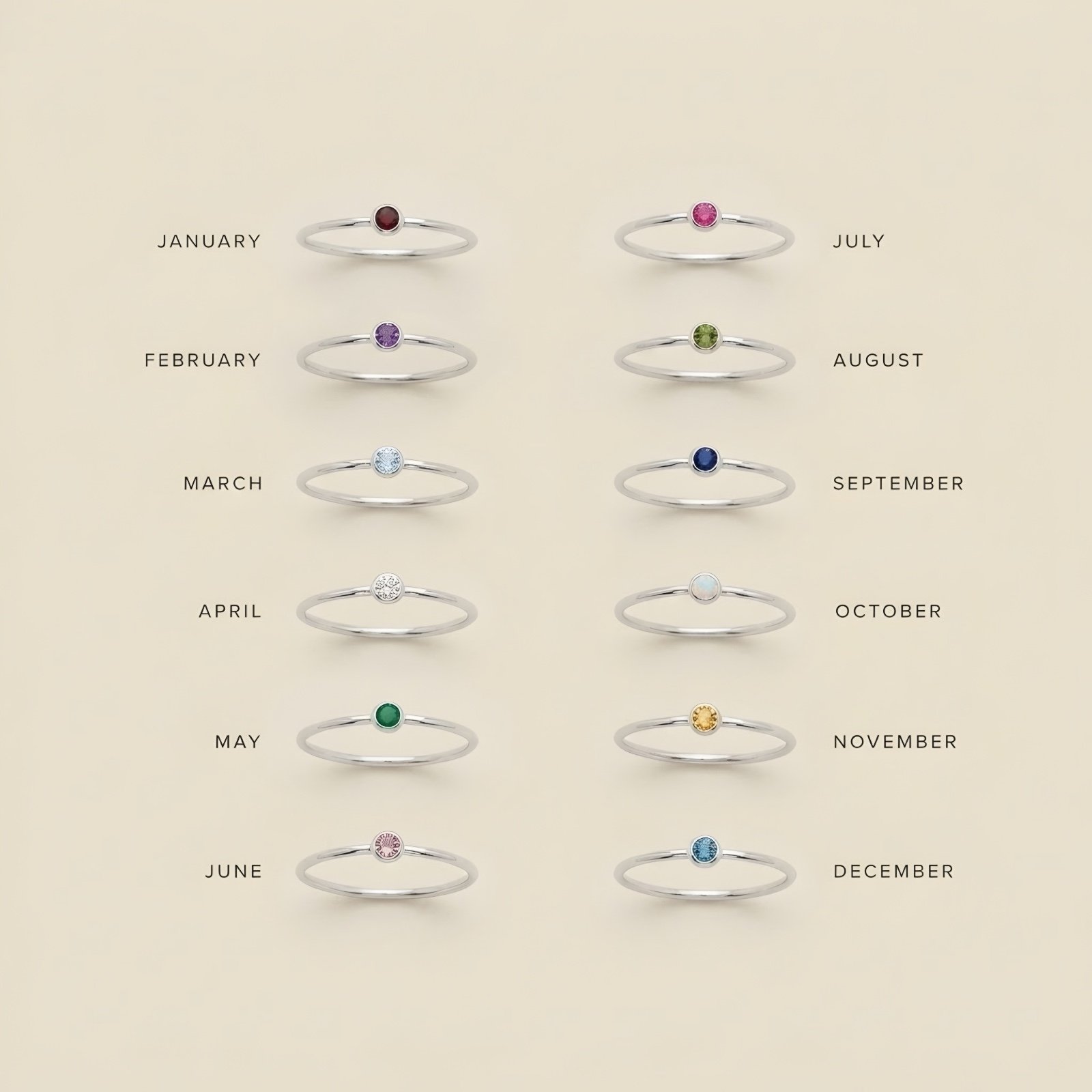 Birthstone Ring - Silver (stainless steel)