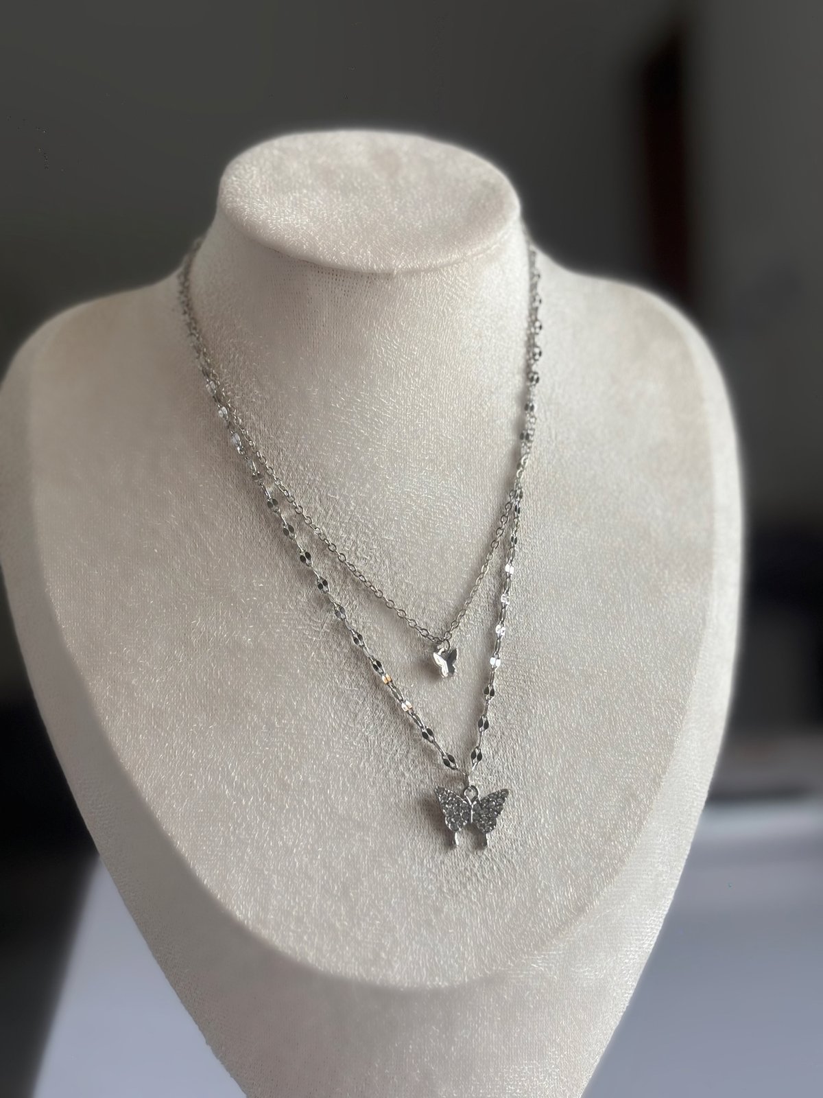 Silver Layered Butterfly Necklace