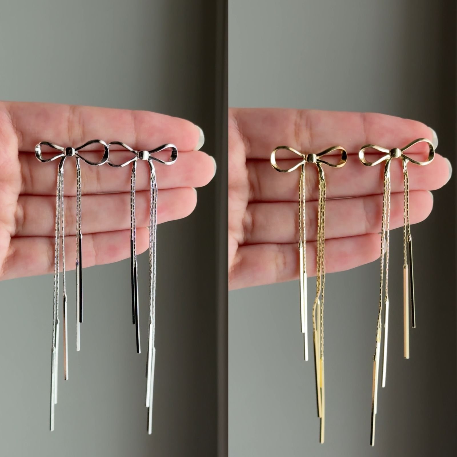 Dangly Bow Earrings (S925 Needle)