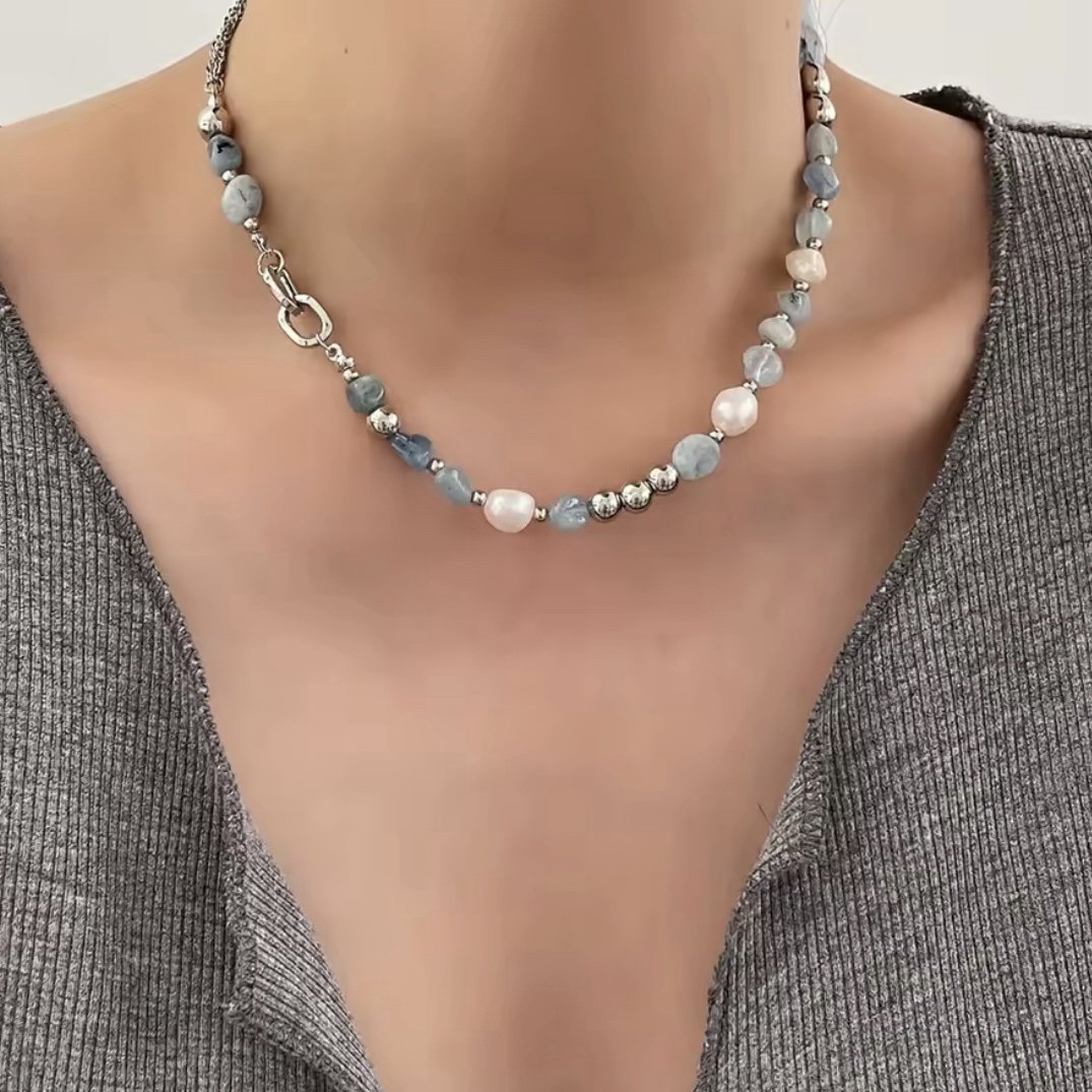 Natural Shell Stone Necklace (Blue)