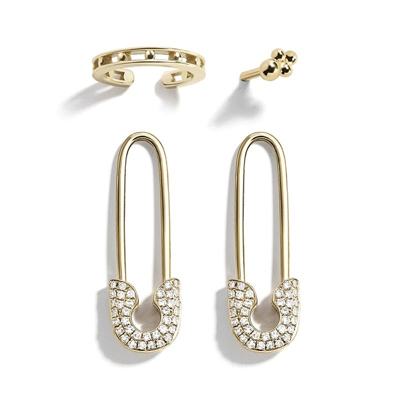 Studded Safety Pin Earrings (Set of 4)