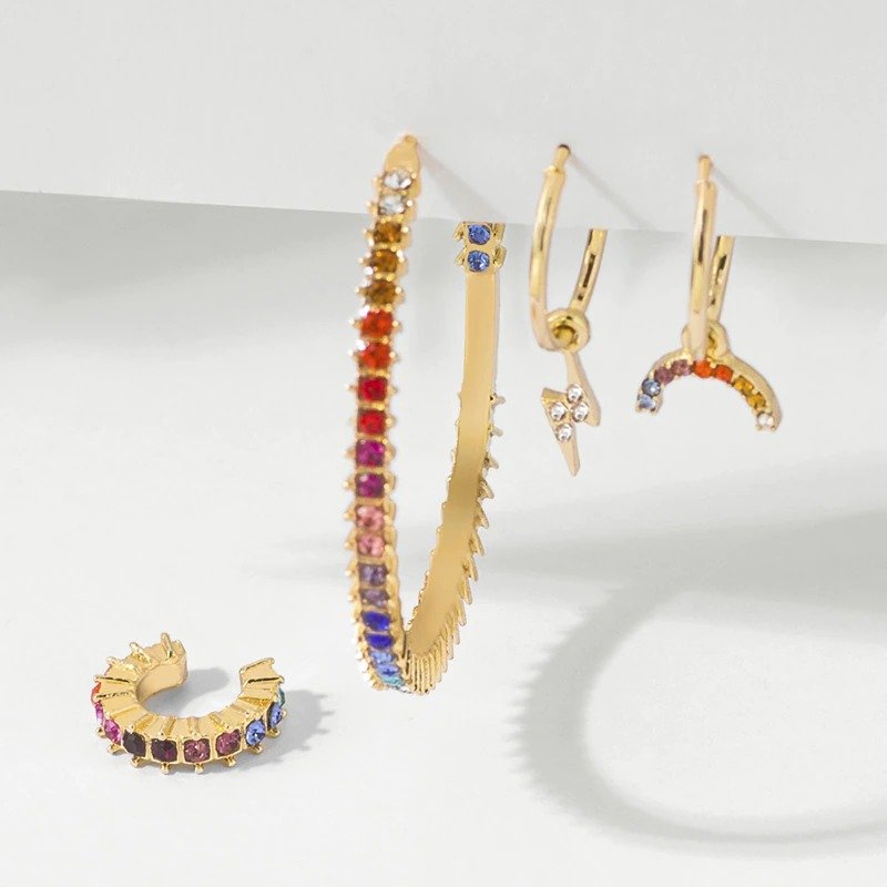 Rainbow Rhinestone Earrings (Set of 4)