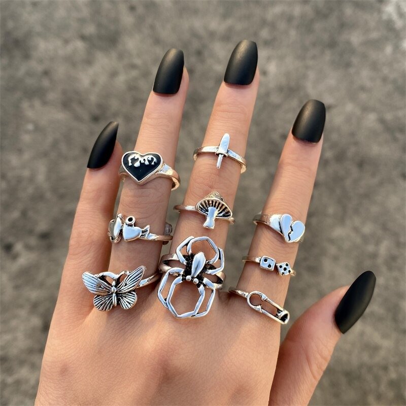 Gothic Spider Rings Set